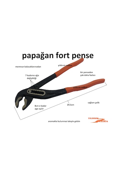 Papağan Pense Çelik Fort Pense Boru Anahtarı Tesisat Anahtarı