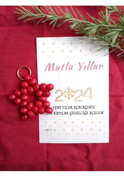 Mutlu Yıllar - 5 Adet Kırmızı Nar Yıldız Anahtarlık Yılbaşı - M4