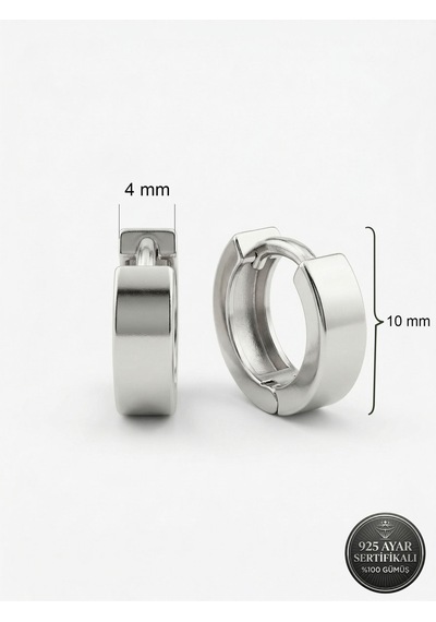 925 Ayar Gümüş Rodyum Kaplama Yuvarlak Unisex Huggie Halka Küpe - Çift 4x11mm