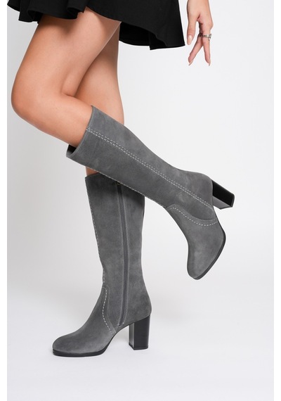 Analin Shoes Kadın Hakiki Deri Topuklu Çizme Gri