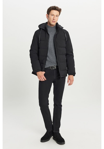 AC&Co / Altınyıldız Classics Erkek Sıyah Standart Fit Normal Kesim Dik Yaka Kapüşonlu Yan Cepli Casual Mont Siyah