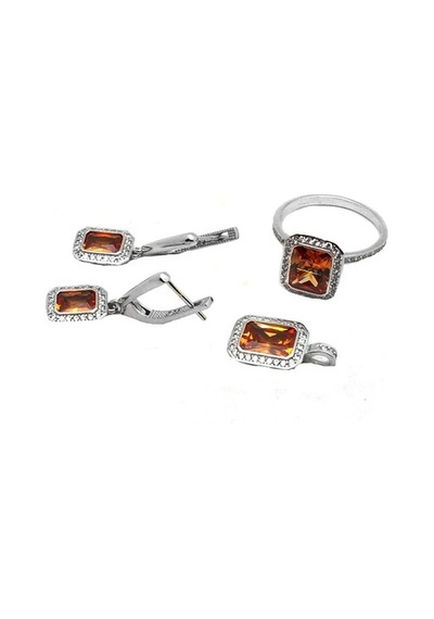 Sitrin Taşlı 925 Ayar Gümüş Kadın Set Takım