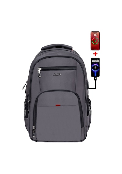 Dada Unisex Gri Okul Sırt Çantası Orta Boy Usb Type-c 14 inç Su Geçirmez Kumaş Lise Üniversite