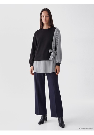 LC Waikiki Lc Waıkıkı Siyah Çizgili Kadın Sweatshirt Tunik