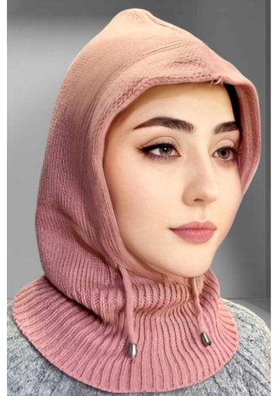 Tezzgelsin Balaclava Fitilli Triko Örgü Bere Başlık Gül Kurusu