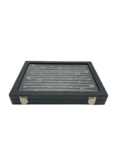 Yüzük Ve Koldüğmesi Kutusu Dikişli Deri Siyah Spesiyal Siyah