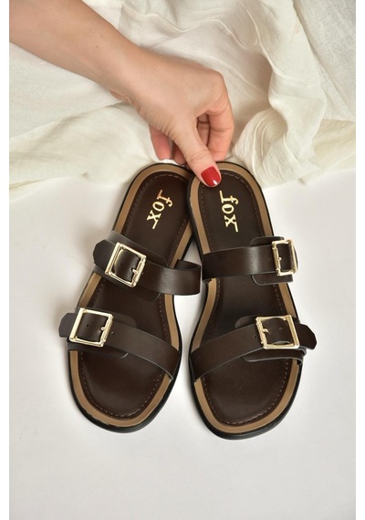 Fox Shoes Y973291109 Kahverengi Toka Detaylı Kadın Terlik Kahverengi