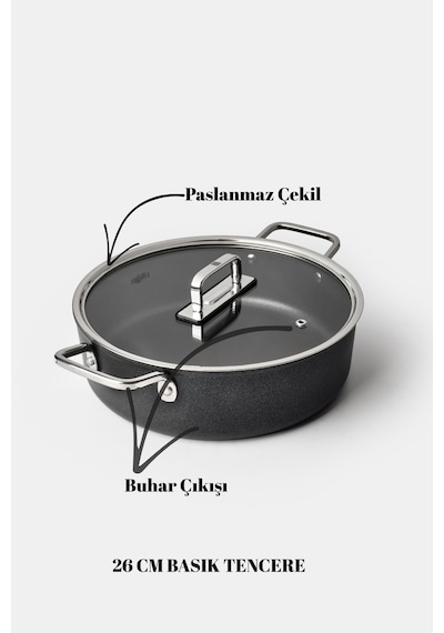 Fin 7 Parça Set 18-22 Cm Derin, 26 Cm Basık, 26 Cm Tava Siyah
