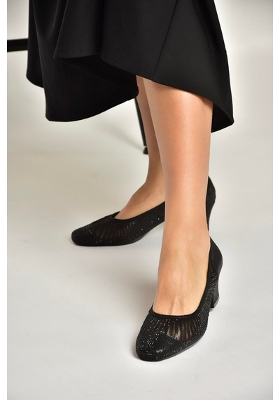 Fox Shoes Y820854514 Siyah Sim Kalın Topuklu Kadın Ayakkabı Siyah