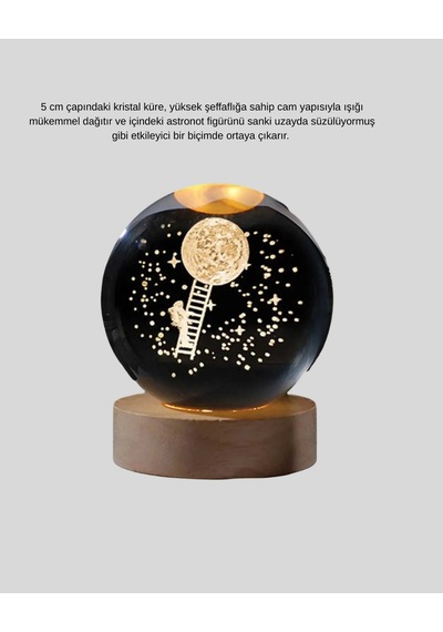 Cosmotex Ahşap Tabanlı 3d Astronot Küre Lamba Çocuk Odası Ve Masa Üstü Dekor Kristal