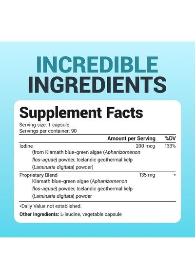 Dr. Berg Sea Kelp Enhanced Iodine - Seaweed Blend Includes Klamath Blue-green Algae & Sea Kelp - 90