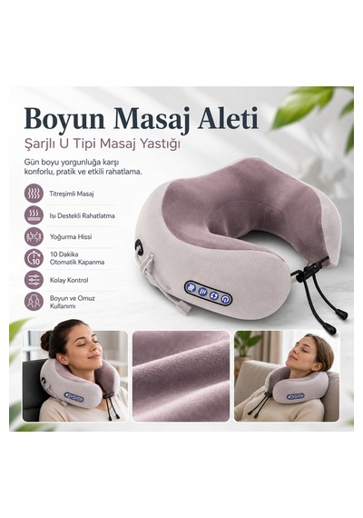 Şarjlı U Tipi Boyun Masaj Aleti Isı Ve Titreşim Özellikli Omuz Bacak Masaj Yastığı