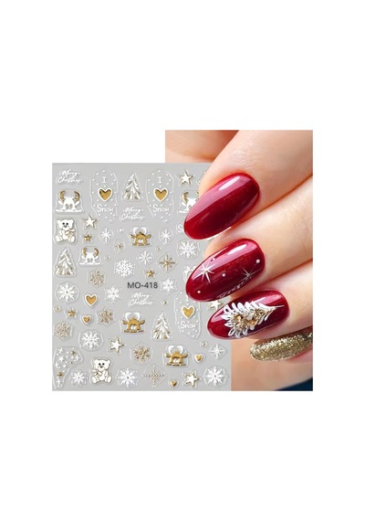 Çam Ağacı Kar Tanesi Yılbaaşı Yeni Yıl Noel 3d Tasarım Yapışkan Sticker Tırnak Dövmesi Nail Art-418