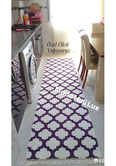 Beyaz Mor Kaymaz Tabanlı Halı Yıkanabilir Halı Kilim Yolluk