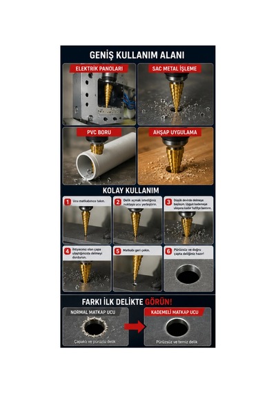 Kademeli Matkap Ucu Hss Çelik Titanyum Kaplama Delik Açma Ucu 4-32 Mm