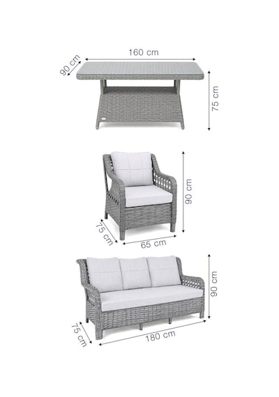 Niron Grand 3'lü Rattan Alüminyum Bahçe Oturma Grubu Gri - Temperli Cam Set 3+1+1+puf
