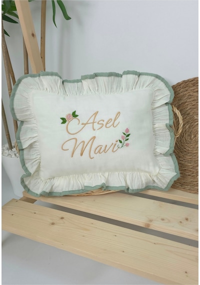 Gros Shop Müslin Yeni Doğan 4katlı Organik %100pamuk Kişiye Özgü Nakışlı Hastane Çıkış Seti Güllü Model-5 Ekru