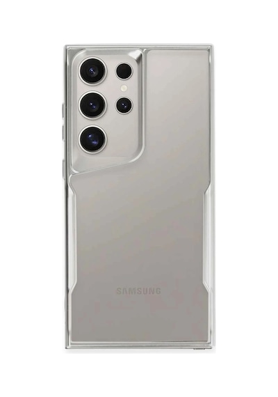 Samsung Galaxy Uyumlu  S25 Ultra Kılıf Metal Çerçeve Görünümlü Kırılmaz Boyi Kapak Gümüş
