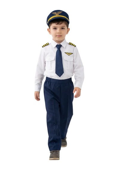 Uzun Kol Gömlekli Apoletli Erkek Çocuk Pilot Kostümü