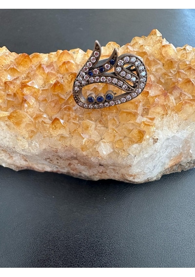 Aysesa Vav Modeli Safir Ve Zirkon Taşlı Kadın Gümüş Yüzük