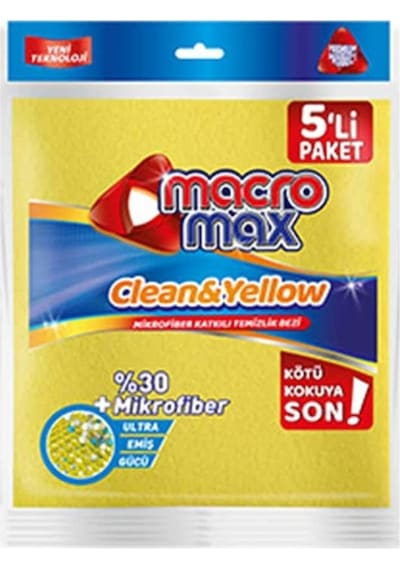 Macromax Clean & Yellow %30 Mikrofiber Temizlik Bezi 5 Adet Sarı