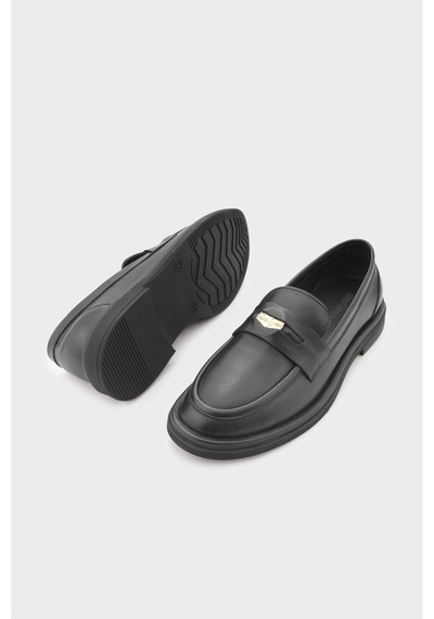 Derinet Tokalı Kadın Loafer Siyah Siyah