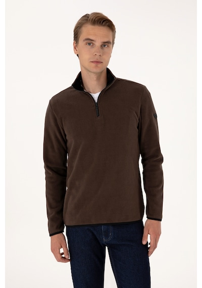 U.S. Polo Assn. Erkek Regular Fit Koyu Kahverengi Polar Yarım Fermuarlı Basic Sweatshirt 50313777-VR084