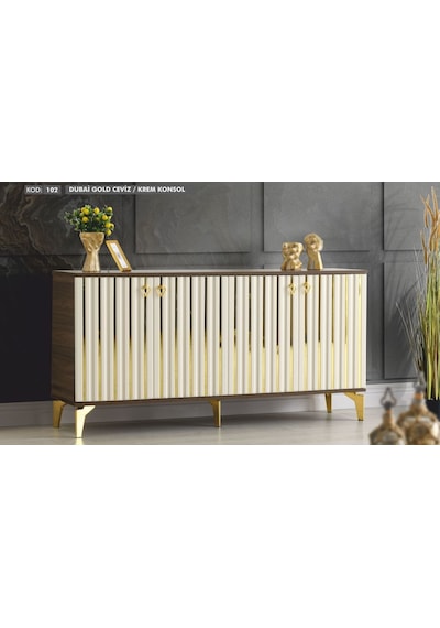 Dubai Gold Detaylı Ceviz-krem Konsol Krem - Ceviz