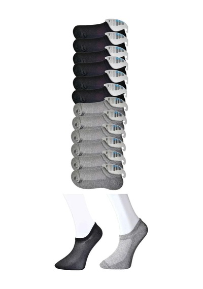 Royaleks Siyah Ve Gri Erkek Görünmez Çorap 12 Çift Renkli