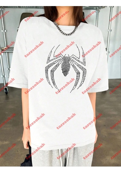 Startmore Unisex Örümcek Baskılı Tshirt Beyaz Beyaz