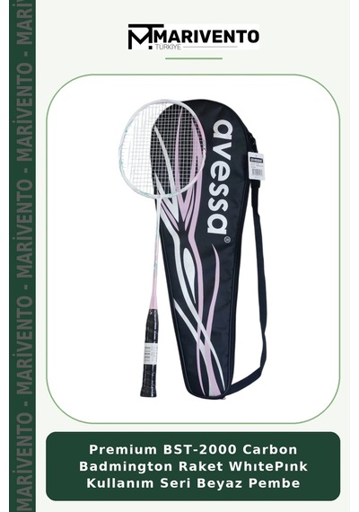 Premium Bst-2000 Carbon Badmington Raket Whıtepınk Kullanım Seri Beyaz Pembe