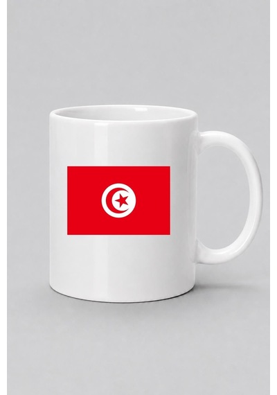 Tunus Bayrağı Baskılı Kupa Bardak Beyaz