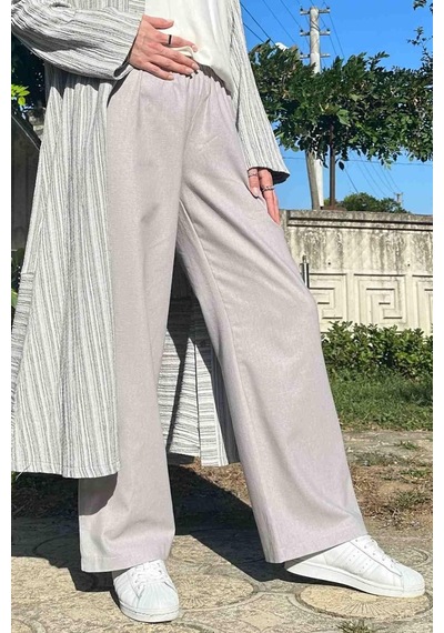 Rabia Şamlı Gri Keten Pantolon Normal