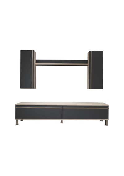Decoraktiv Eko 7 Mdf Std Krom Ayaklı Tv Ünitesi Tv Sehpası Beyaz - Antrasit