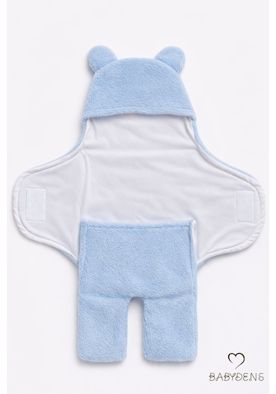 Babyden's 0-12 Ay Welsoft Peluş Bebek Dış Kundak Uyku Tulumu Ayıcık Kulaklı İçi %100 Pamuk Astarlı Battaniye Mavi