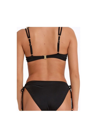 Argento Kadın Düz Siyah Full Push Up Dolgulu Bağlamalı Bikini Takımı Siyah