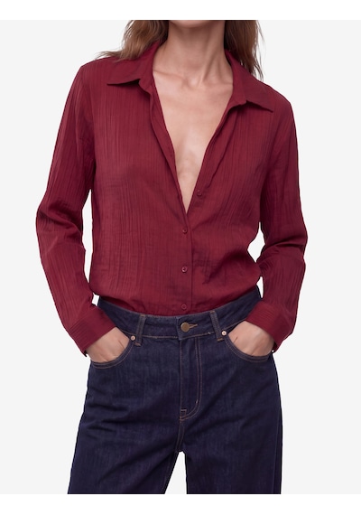 Koton Uzun Kollu Kaçık Yaka Düğmeli Oversize Gömlek Bordo 7wak60129pw