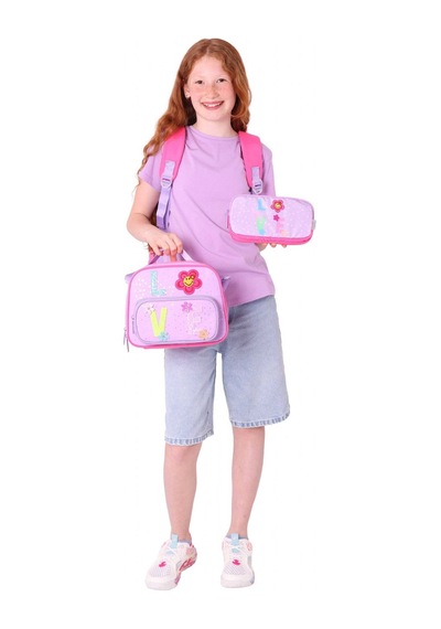 Kaukko Kids Kız Çocuk Simli Love Desenli İlkokul 1.2.3.4. Sınıf Üçlü Okul Çanta Seti Mor - Pembe