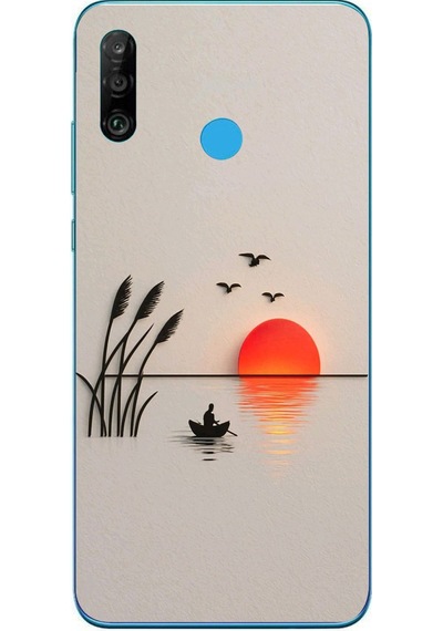 Huawei P30 Lite Uyumlu Gün Batımı Çizim Baskılı Silikon Kılıf Renkli