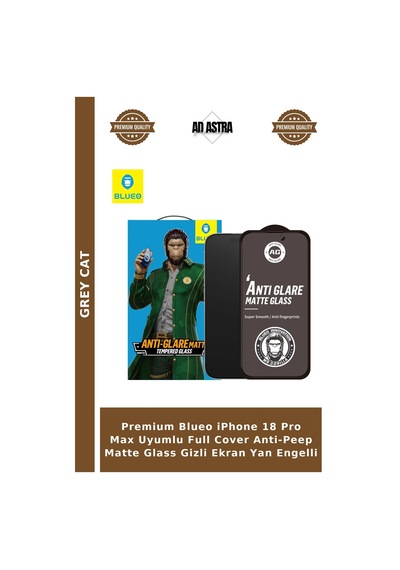 Premium Blueo Apple iPhone 18 Pro Max Uyumlu Full Cover Anti-peep Matte Glass Gizli Ekran Yan Engelli