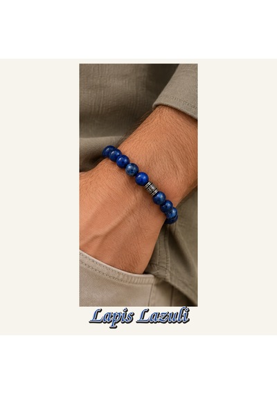 Lapis Lazuli Taşı Bileklik 8 Mm, Unisex, Elastik Çok Renkli