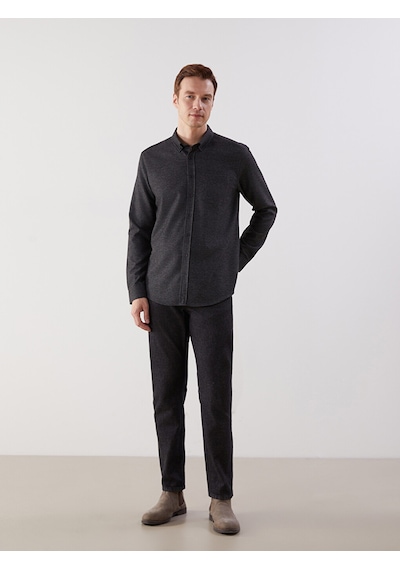 Lcwaıkıkı Classic Siyah Regular Fit Armürlü Cepli Erkek Gömlek