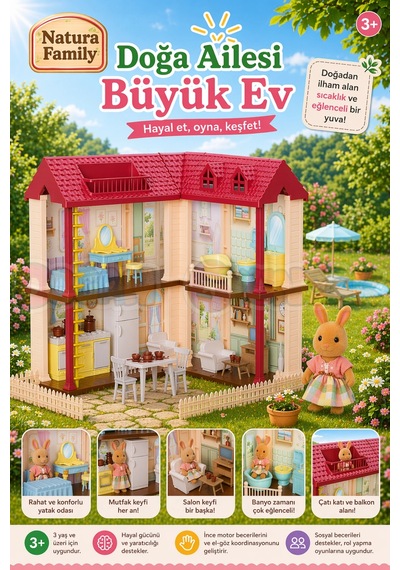 Doğa Ailesi Villa Evi Oyuncak Ev - Tavşan Ailesi Oyun Evi Tavşan Tatil Evi Sylvanian Evi 1 Adet