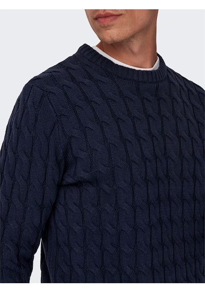Only & Sons Onskıcker Lıfe Reg 3 Cable Crew Knıt Erkek Mavi Kazak - 22026504