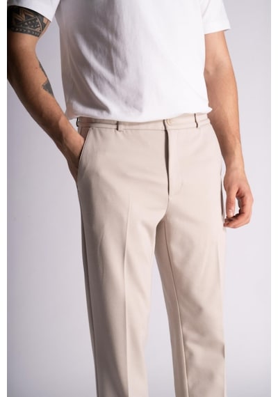 Beli Yarım Lastikli Slim Fit Chino Crop Erkek Pantolon - Açık Bej