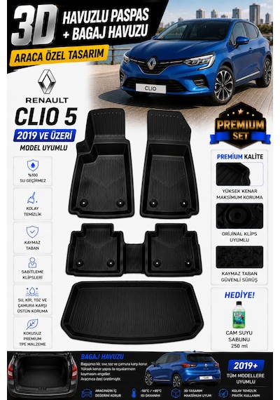 Renault Clıo 5 2024 Model Uyumlu 3d Araca Özel Havuzlu Paspas+bagaj Havuzu Birebir Uyum