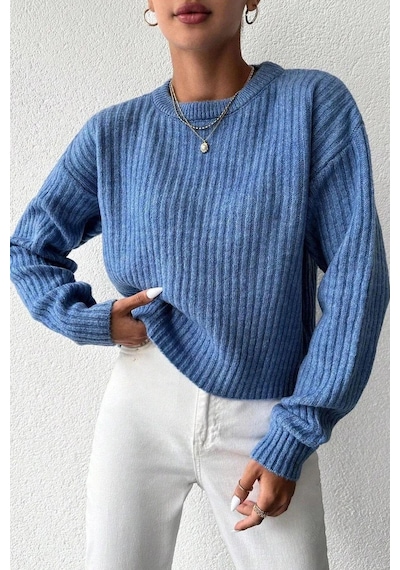 Miss Poem Kadın Kışlık Bisiklet Yaka Basic Oversize Uzun Triko Kazak Çok Renkli