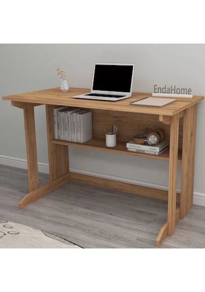 Reyo Home Enda Pillar Kütüphaneli Çalışma Masası 100x56cm Çam