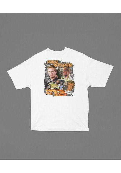 Hızlı Ve Öfkeli Paul Walker Baskılı Unisex Tişört. Oversize Fast Beyaz