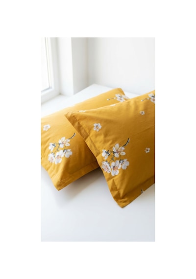 %100 Pamuklu Çiçek Desenli Volanlı Yastık Kılıfı 2 Adet 50x70 Cm Sarı - 864231967 Sarı